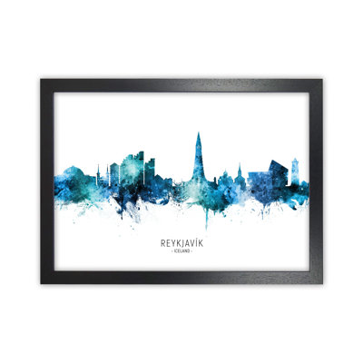 Reykjavik Iceland Skyline Blue City Name by Michael Tompsett - Print