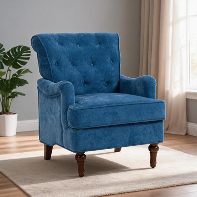 Fauteuil d'appoint rembourré bleu foncé pour salon et chambre à coucher, pieds en bois massif, capacité de poids de 300 lb