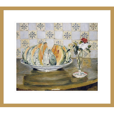 «Still Life of a Melon and a vase of Flowers» par Pierre-Auguste Renoir, impression giclée encadrée
