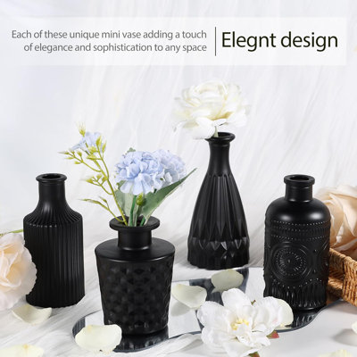 Set Of 12 Black Glass Bud Vases