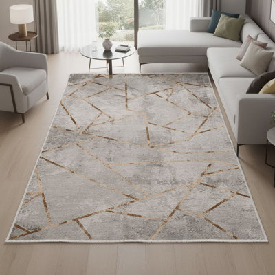 Tapis tissé élégant, 5,2 x 7,5 pieds | 100% polyester, hauteur des poils de 0,3 po, antibactérien, envers en PVC antidérapant | Lavable à la machine, impression numérique 3D | Parfait pour le salon, la chambre à coucher et la décoration intérieure
