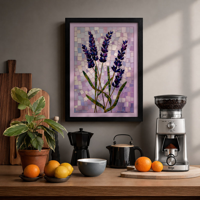 Lavender Sprigs Botanical - Framed Print, A1 - 84.1 x 59.4 cm, Black