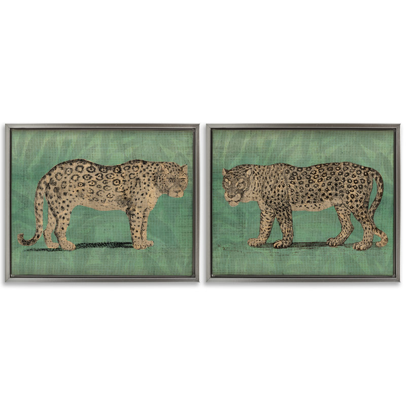 Ensemble de 2 toiles flottantes encadrées Jaguar, H 17 po x l 21 po, Cadre flottant gris lustré