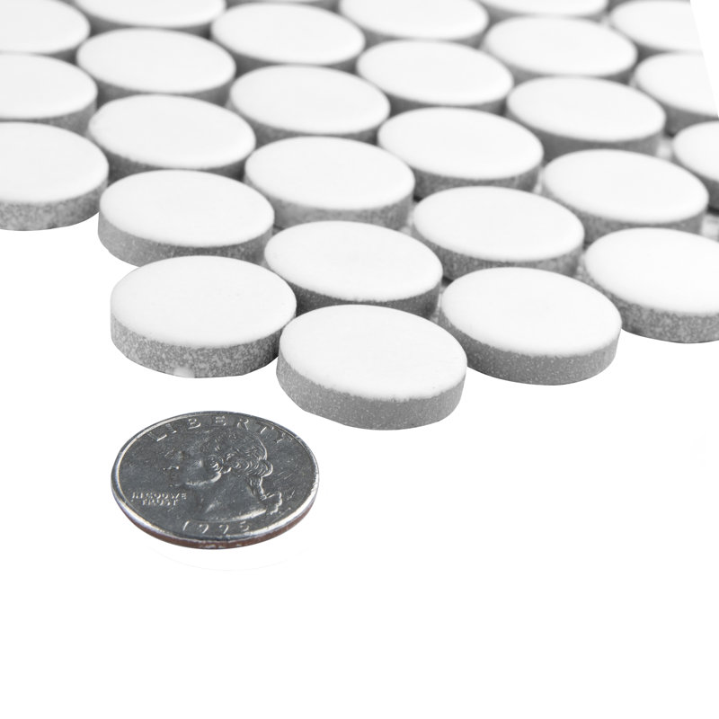 Hudson Penny Round Matte White 11-7/8" x 12-5/8" Porcelain Mosaic Floor and Wall Tile