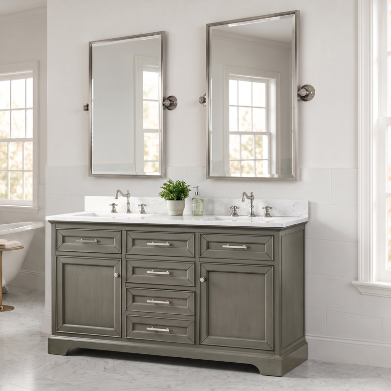 Thompson 60" W Double Vanity, Silver Gray/Brushed Nickel