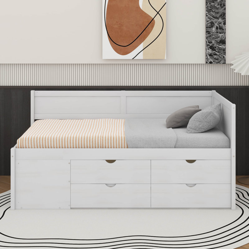 Lit de jour avec tiroirs et tablettes, Lit simple, Blanc