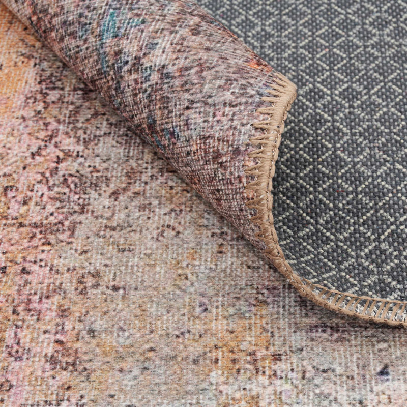 Machine Washable Beige Bronze Modern Abstract Distressed Living Room Area Rug, Runner 60 x 240cm