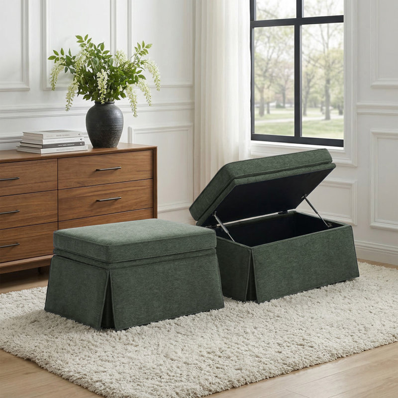 Storage Upholstery Ottoman, Green Chenille