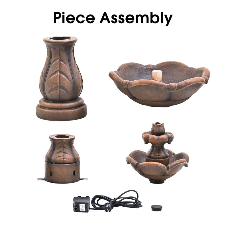 3-tier Cascading Outdoor Water Fountain, Bird Bath Waterfall Fountain, Freestanding Fountain With Pump For Garden Yard Patio Porch, 37”h