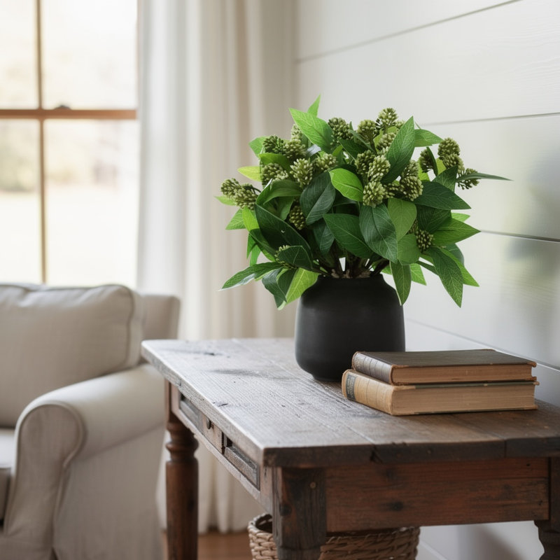 Sedum Bush dans un vase Fiberstone, Noir