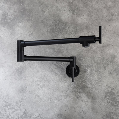 Pot Filler Faucet Wall Mount, Matte Black Color, Brass, Double Handles For Precise Water Control, Arm, Protected Surface Flow Corrosion Treated