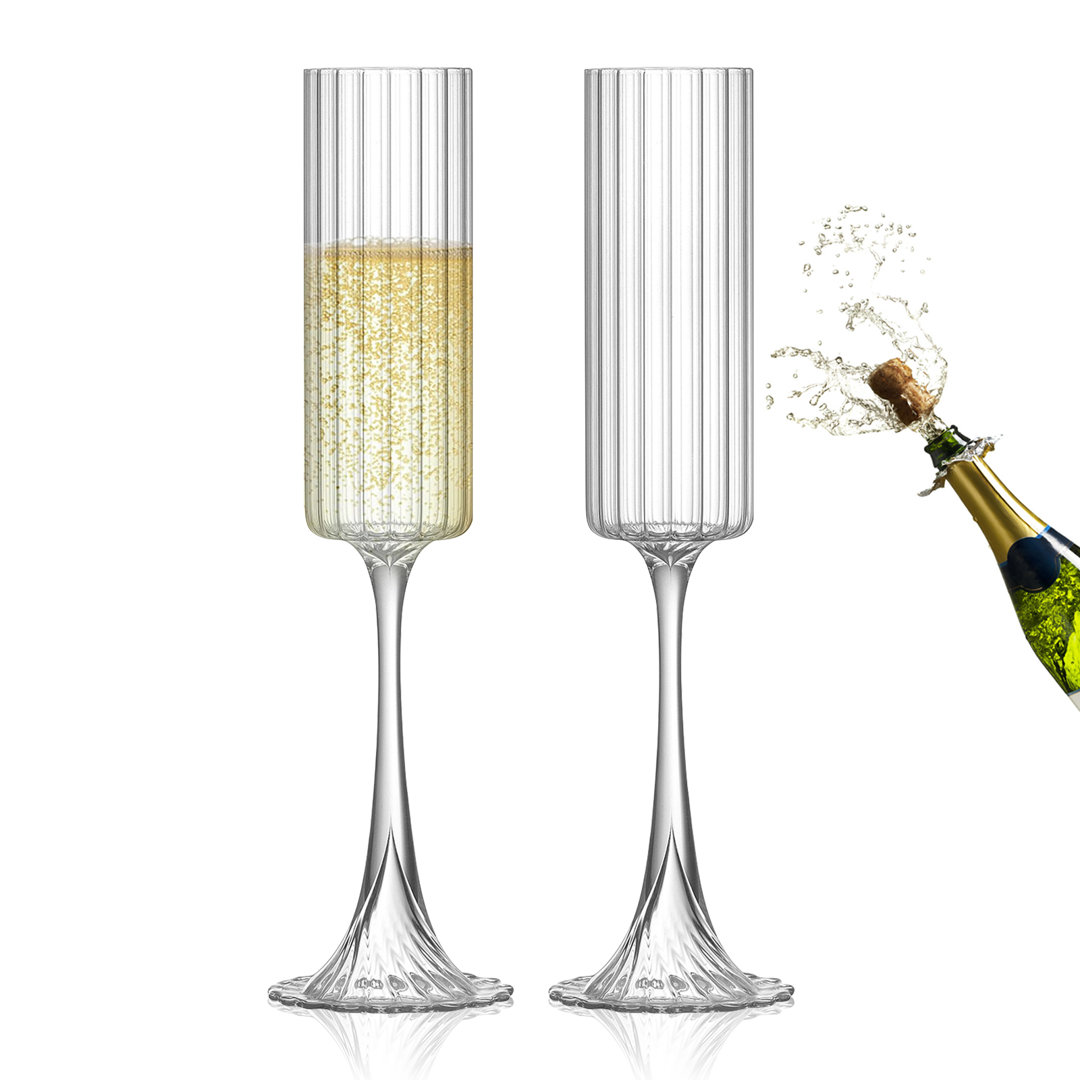 Ribbed Champagne Flutes Glasses Set of 2, Elegant ChampagneGlasses,Wedding Gifts