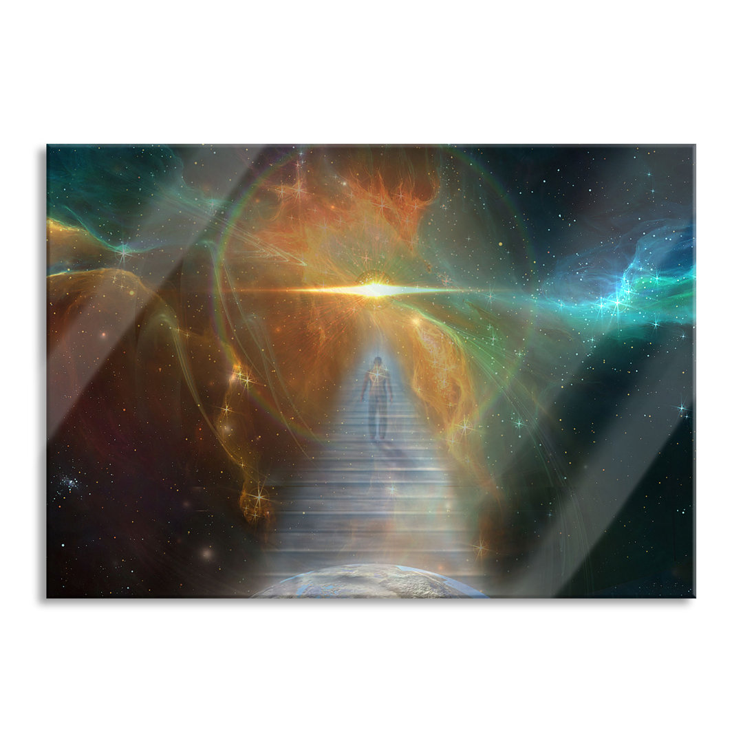 Glasbild|Wandbild Auf Echtglas|Kosmische Treppe In Die Galaxis|Inkl. Aufhängung Und Abstandshalter