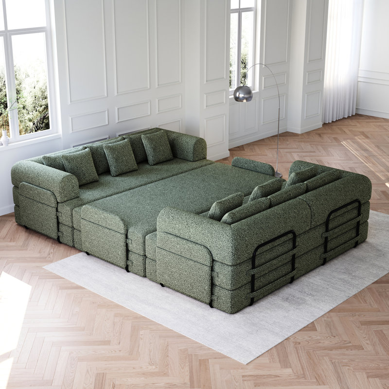 Lit escamotable de 78,7 po, matelas en chenille de 2 pièces, 4 sièges, matériau respirant, mousse, sans assemblage, canapé convertible à poche latérale, fabrication, tissu, rangement intégré
