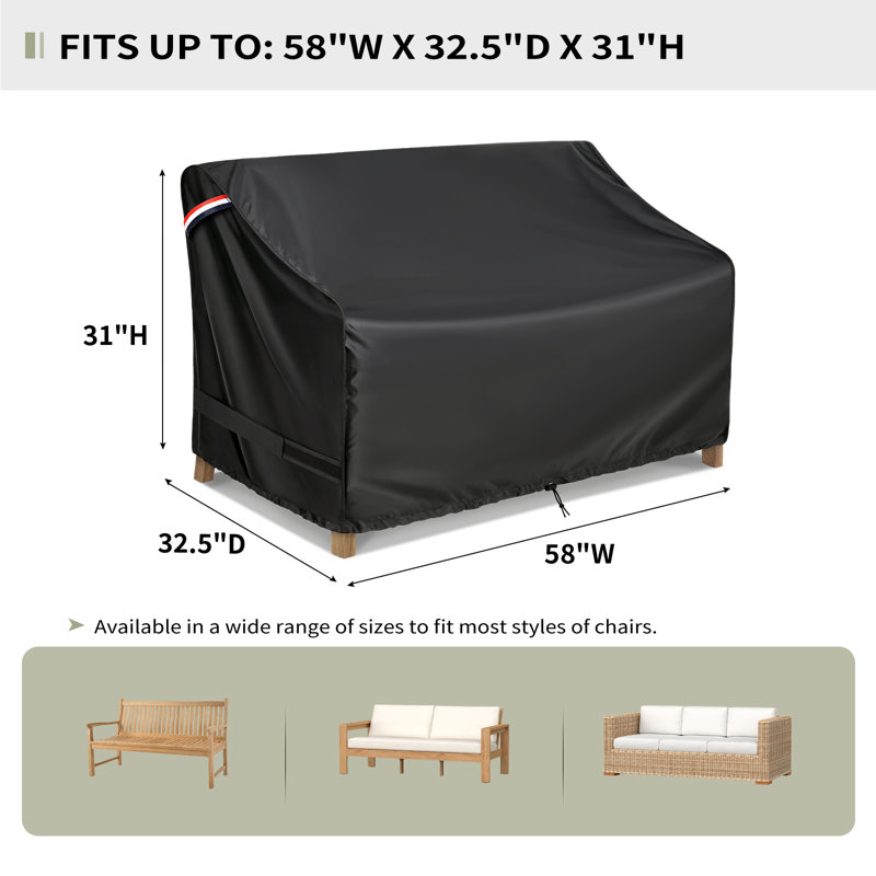 Weather-Resistant 3-Seater Outdoor Sofa Cover with UV Protection & Secure Fit, 31" H x 58" W x 32.5" D