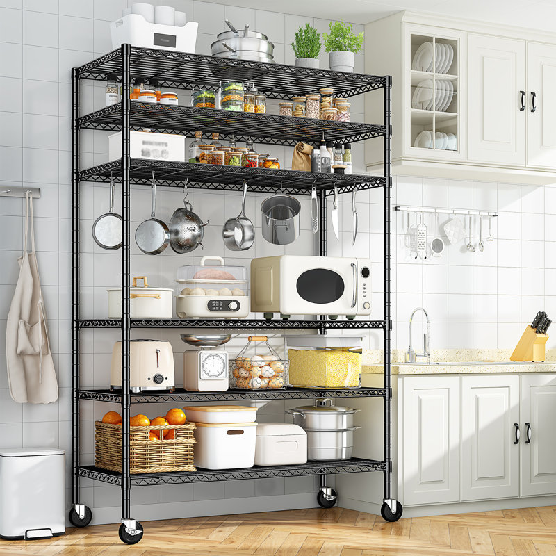 Étagère grillagée de 82 po de hauteur avec roulettes et tablettes à 6 niveaux pour le garage, le garde-manger, la cuisine ou le sous-sol