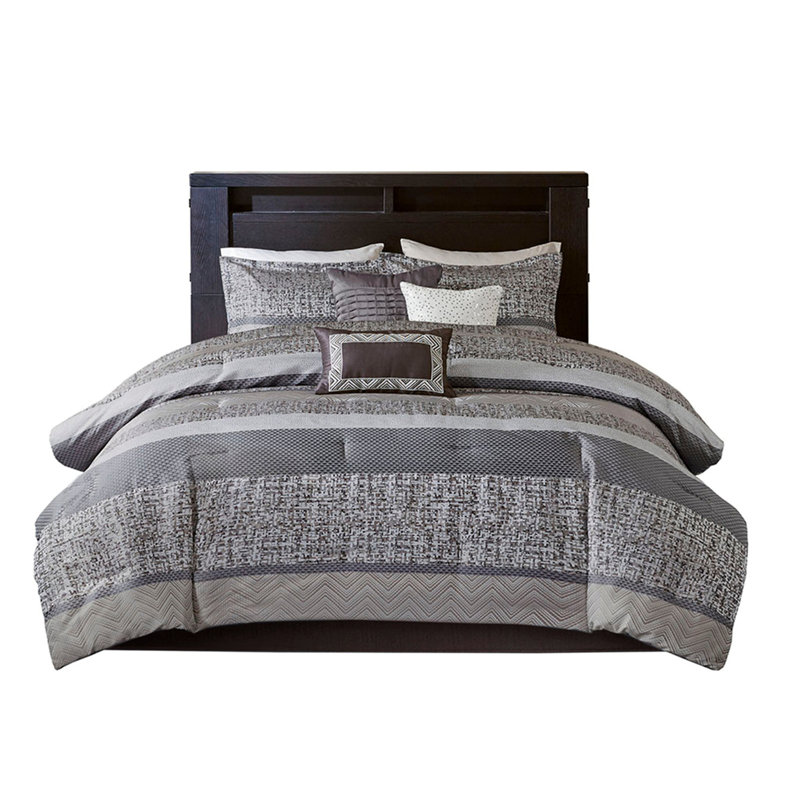 7 Piece Jacquard Comforter Set Grey/Taupe