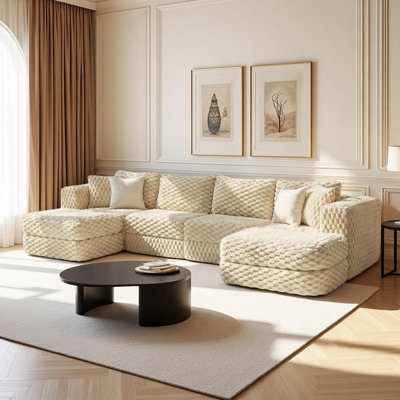 Boneless 135" Oversized 4-Seater Boneless Modular Sectional Sofa with 2 Movable Ottomans and 4 Throw Pillows