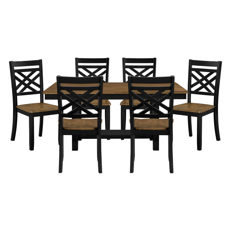 Ensemble de table de salle à manger à 2 tons avec finition brun noir et 7 pièces avec tablette de rangement et 6 chaises d'appoint