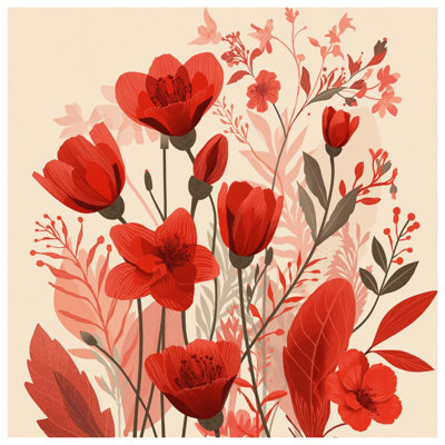 Red Floral Illustration Wall Tapestry - Floral Wall Decor