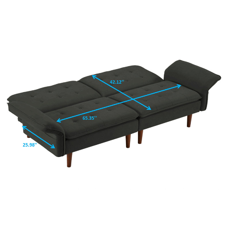 Canapé-lit futon convertible 67 po avec lignes latérales et accoudoirs réglables 67 po, 100 % lin gris
