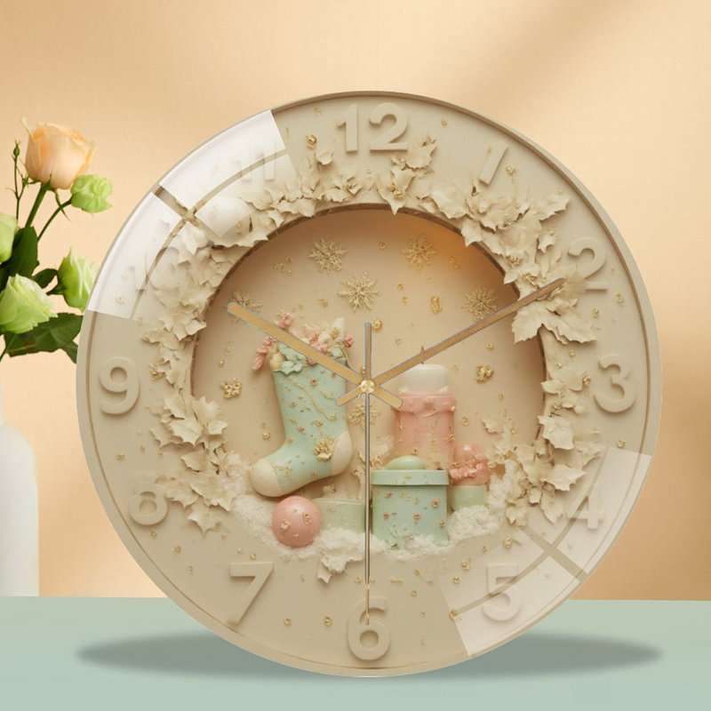 Horloge-avec-bas-de-Noël-bougie-cadeaux - Horloge murale moderne en verre 12 po