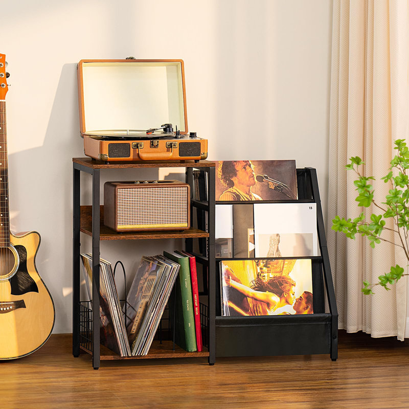 Record Player Stand With Vinyl Storage, 3 Tier Turntable Stand With Display Shelf Storage Up To 150 Albums,Brown End Table For Living Room