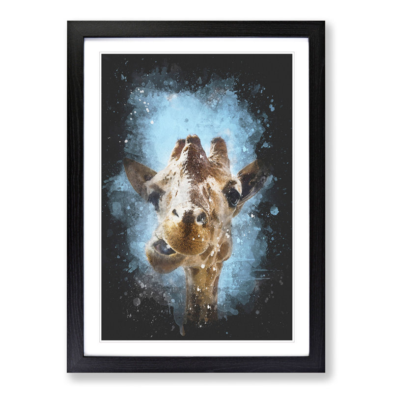 Chewing Giraffe - Picture Frame Painting Print, 33cm H x 24cm W x 2cm D, Black Framed