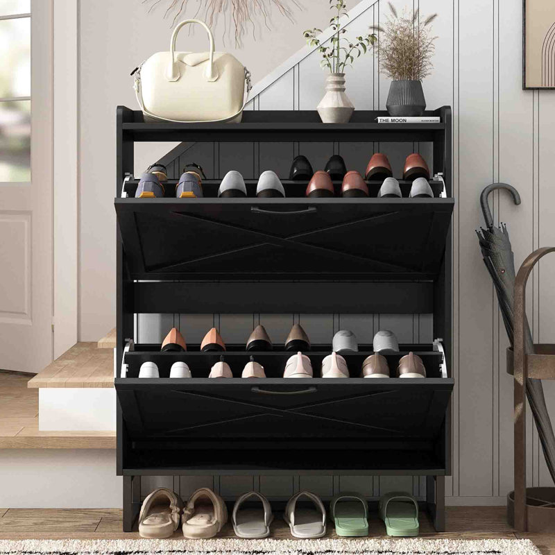 32 Pair Shoe Storage Cabinet, Black