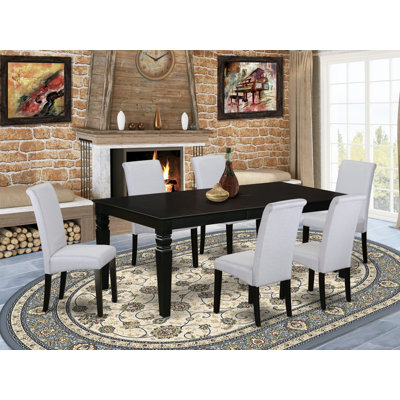 Ensemble de table de salle à manger 7 pièces composé d'une table de cuisine rectangulaire avec feuille papillon et 6 chaises de salle à manger Parson en tissu gris, noir