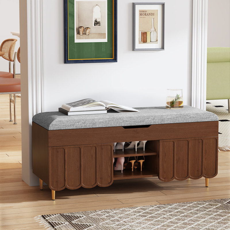 40" Entryway Bench With Cushionand And Hidden Storage Space, Green