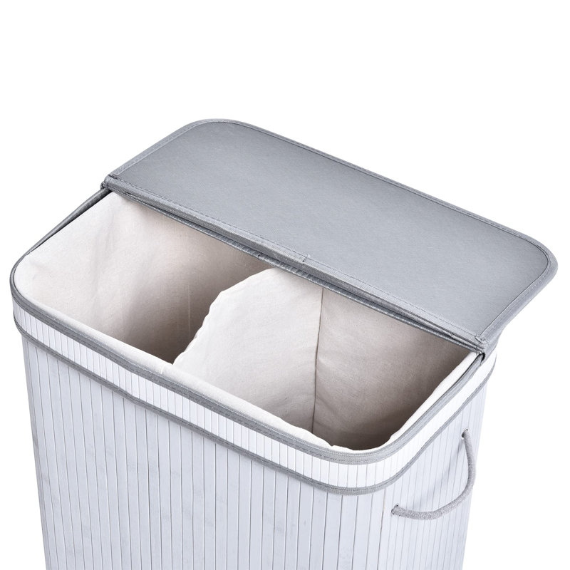 Wood Laundry Bin with Handles, White