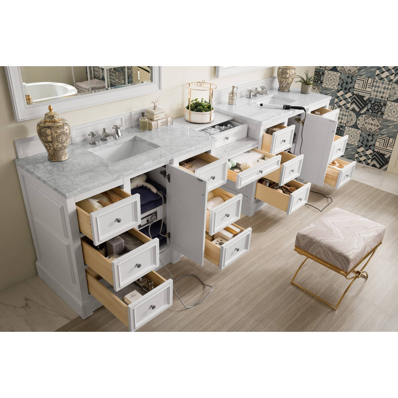 Kewstoke 118''  W Double Vanity, Carrara White, Bright White