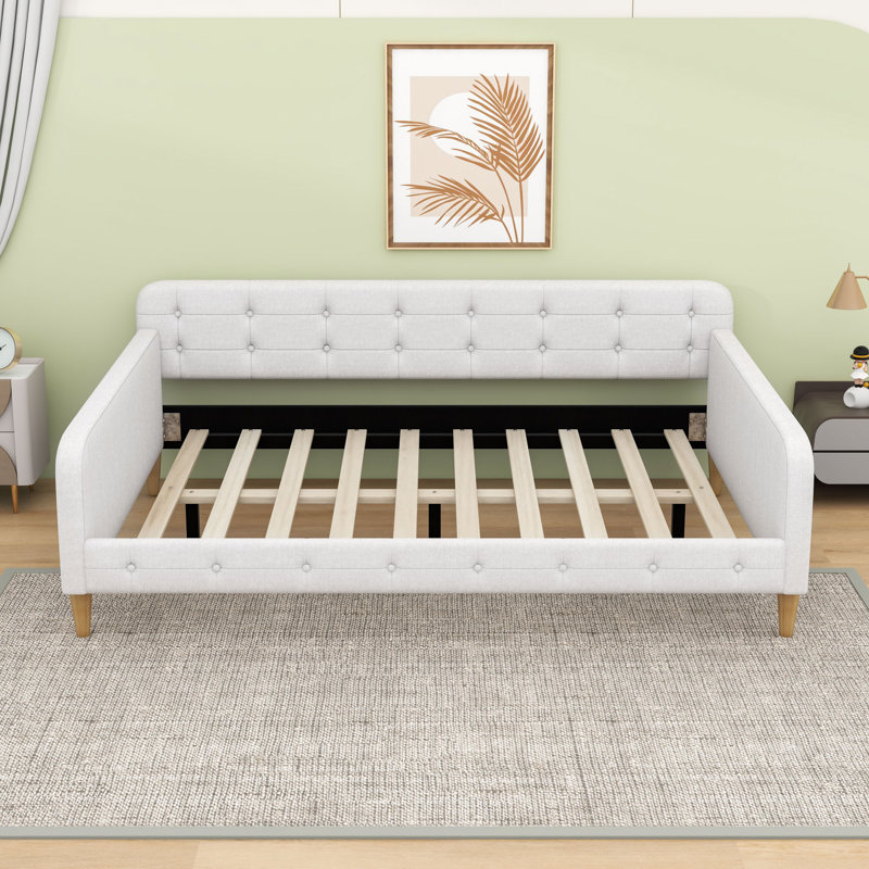 Queen Upholstered Daybed with Support Legs, Beige