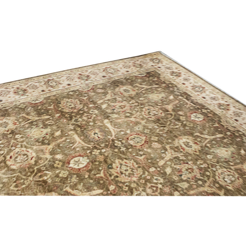 Tapis brun et ivoire de haute qualité noué à la main