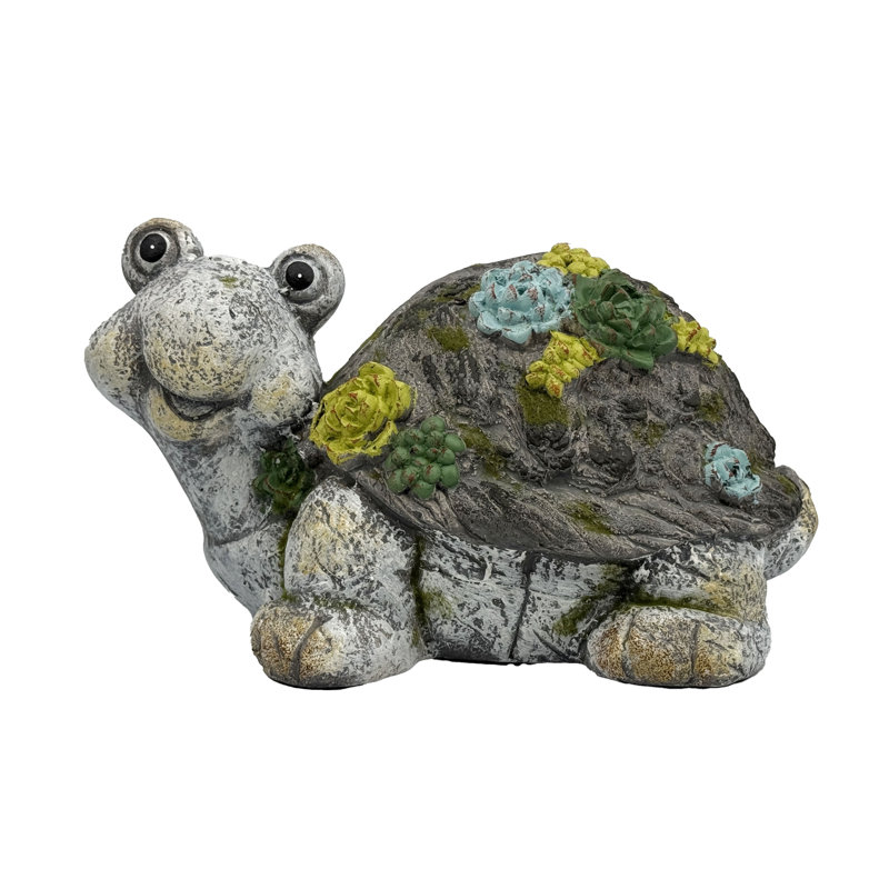 Statue de tortue avec plantes grasses - résine 16 po