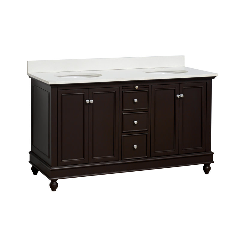 Ferdinand 60'' Double Bathroom Vanity with Top, Chocolate, Quartz