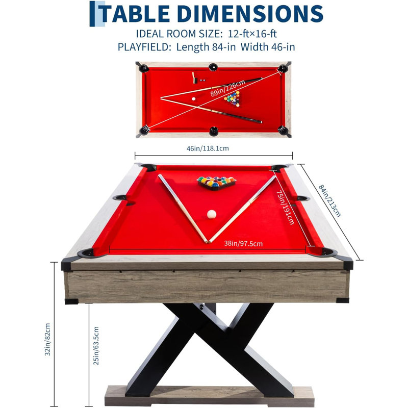 Table de billard 7 pi, table de billard pour adulte pour la maison, ensemble complet avec 2 queues, 16 boules, 2 craies, triangle, brosse, fabrication à pieds en K, tissu professionnel