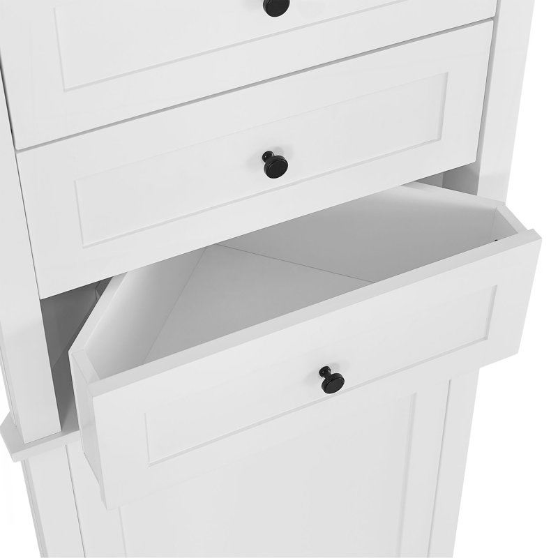 Armoire haute triangulaire avec 3 tiroirs et tablettes réglables pour la salle de bain, la cuisine ou le salon, panneau de fibres à densité moyenne avec finition peinte
