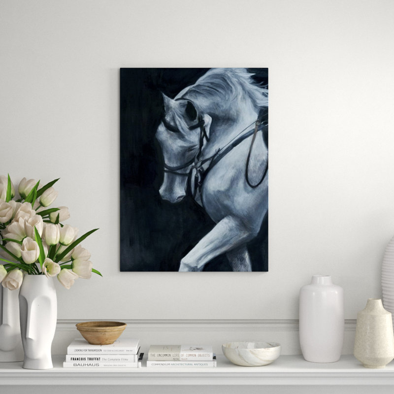 The White Stallion Painting by D’Alessandro Léon, Outdoor, 56" H x 40" W x 1.5" D