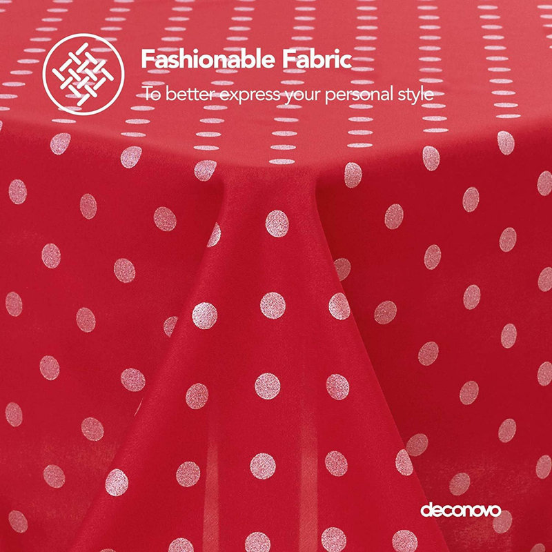 Rectangle Polka Dots Polyester Tablecloth, Red, 140cm W x 200cm L