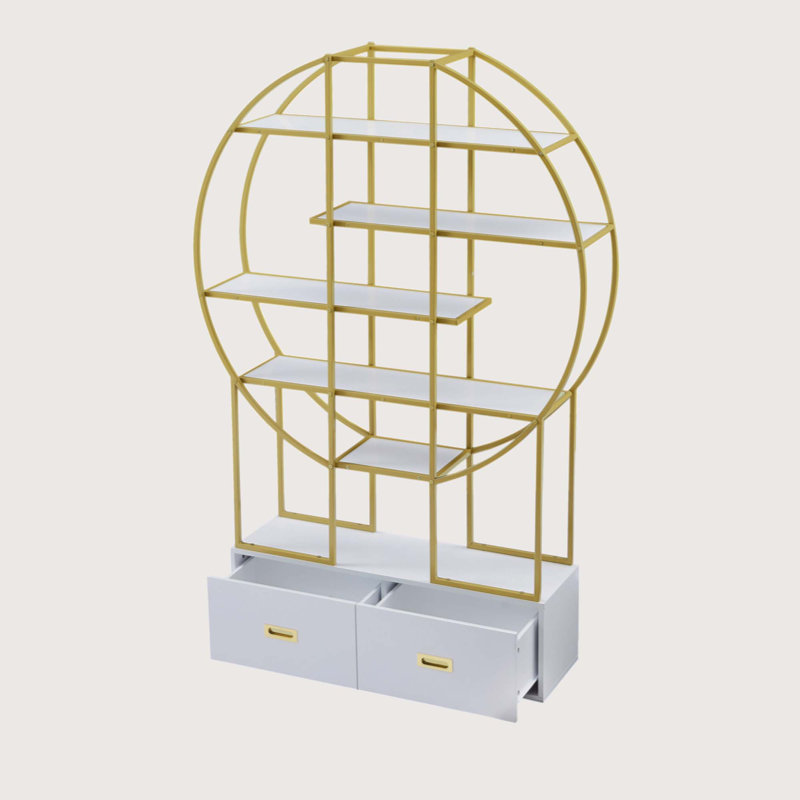 Nariya 5 Tiers Steel Round Office Bookcase,High-quality MDF Board Bookshelf with Open Display Shelf and 2 Drawers