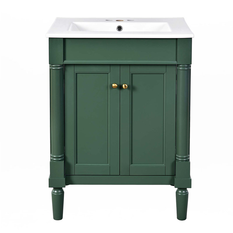 Meuble-lavabo 24 po avec lavabo supérieur, Vert, Doré