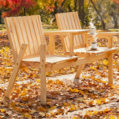 Bench With Table Set Patio Bench, Garden Bench With Middle Table And Umbrella Hole