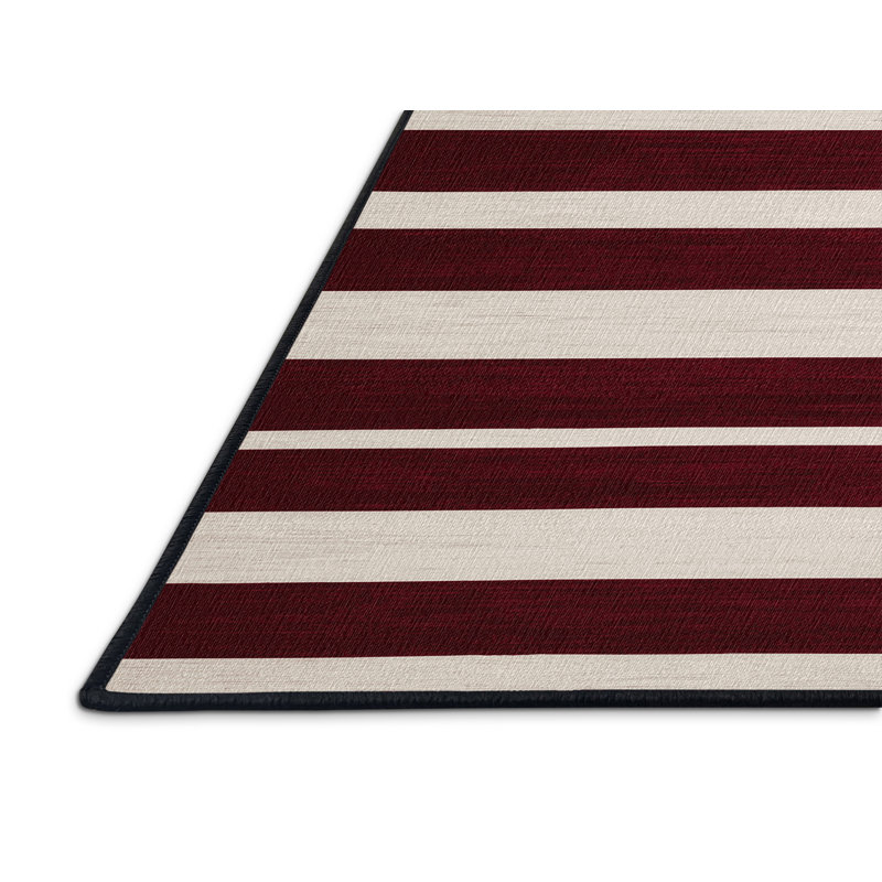 Tapis rouge à rayures horizontales lavable à la machine, Rectangle 4 pi x 6 pi