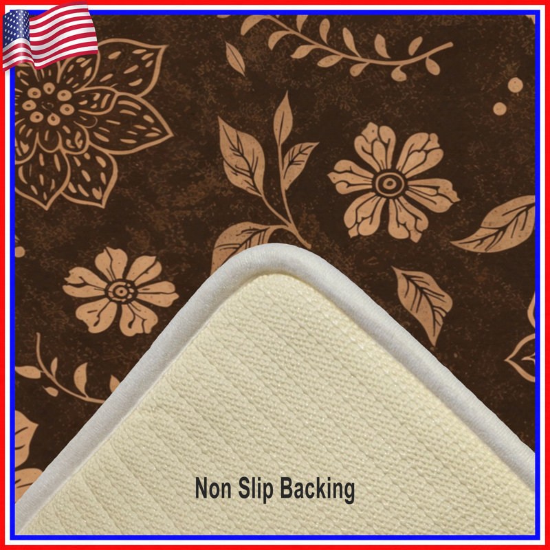 Tapis de bain à motif floral, 34 po L x 21 po L, Brun foncé / beige moyen