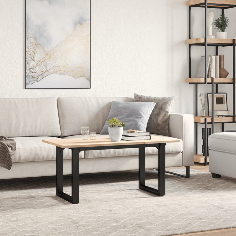 Table basse avec cadre en O, bois massif de pin et acier, H 17,7 po x L 35,4 po x l 15,7 po