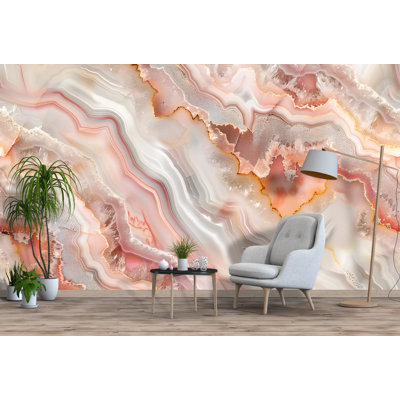 Murale agate rose - Papier peint à motif de pierre de cristal dans des tons blancs et roses