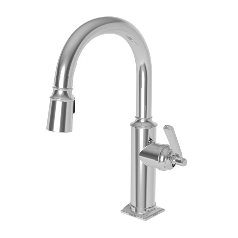 Adams Single Handle Pull Down Bar Faucet, Polished Chrome