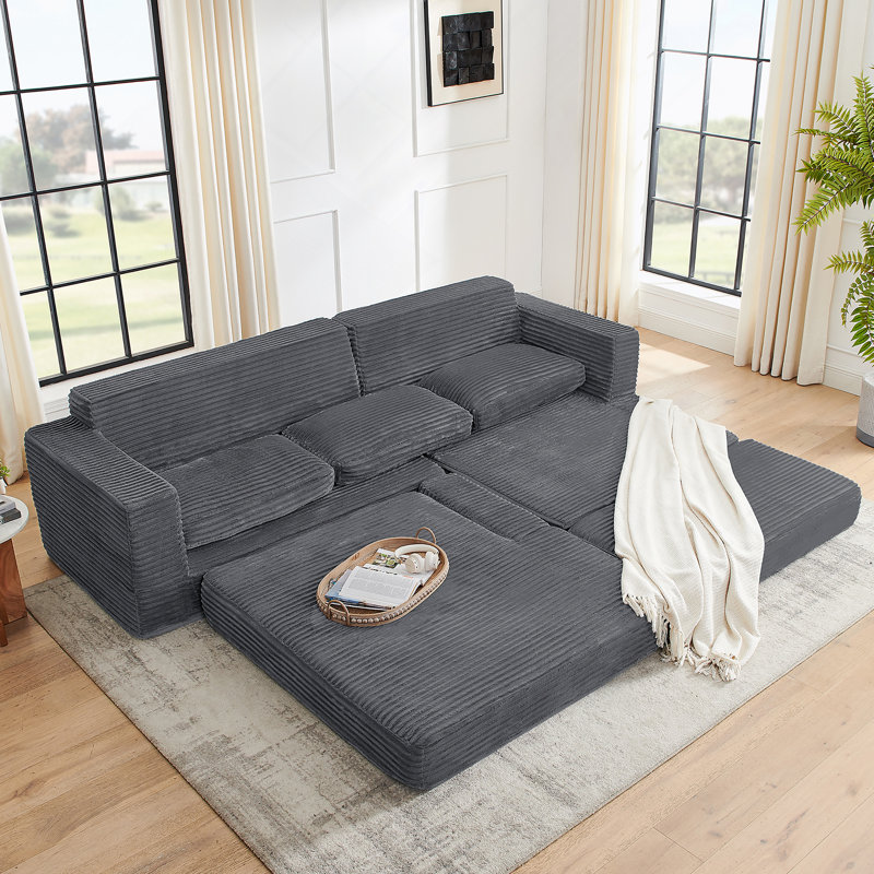 Canapé modulaire polyvalent avec fonction de lit transformable et confort en velours côtelé, Gris